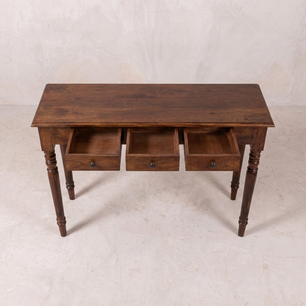 Chestnut Solid Wood Turned Legs 3 Drawer Console