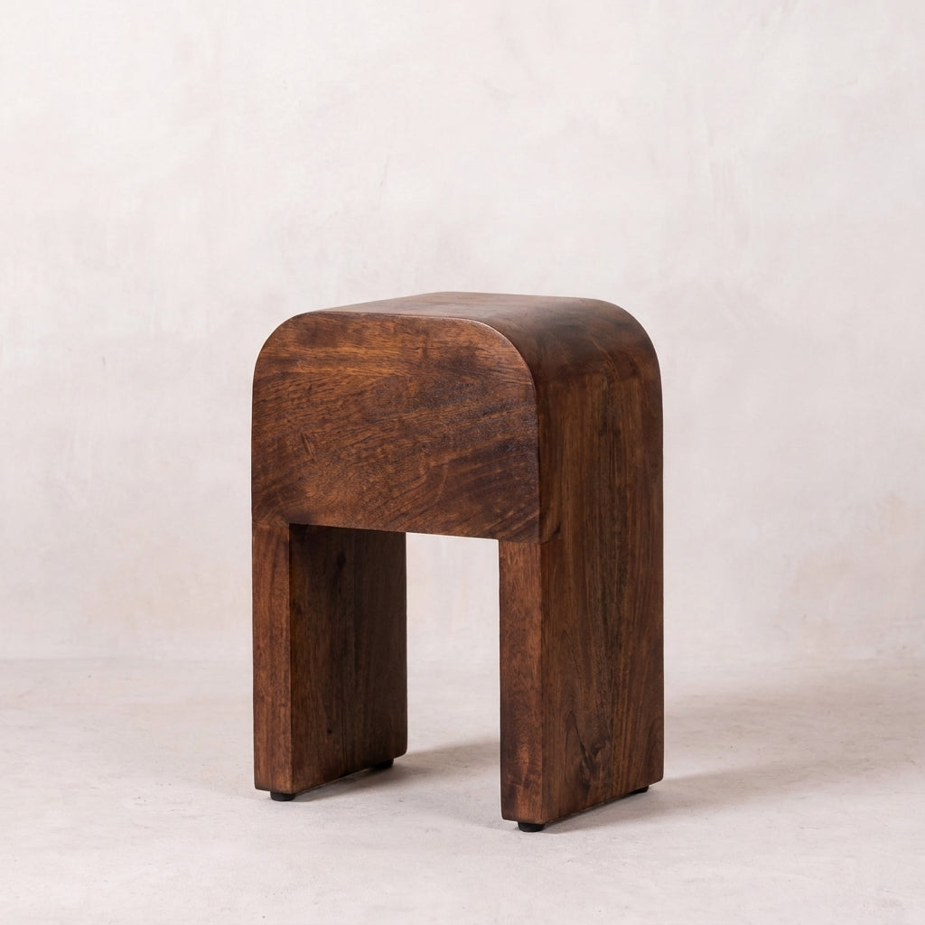 Roasted Almond Solid Wood Curved nightstand Table