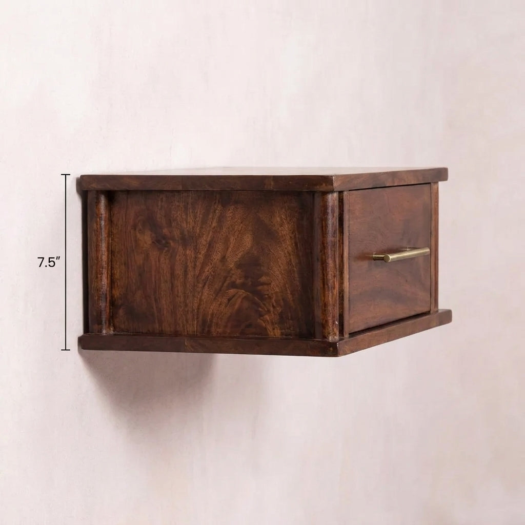 Wine Wood Oak Solid Wood Wall-Mounted Nightstand with Brass Handle