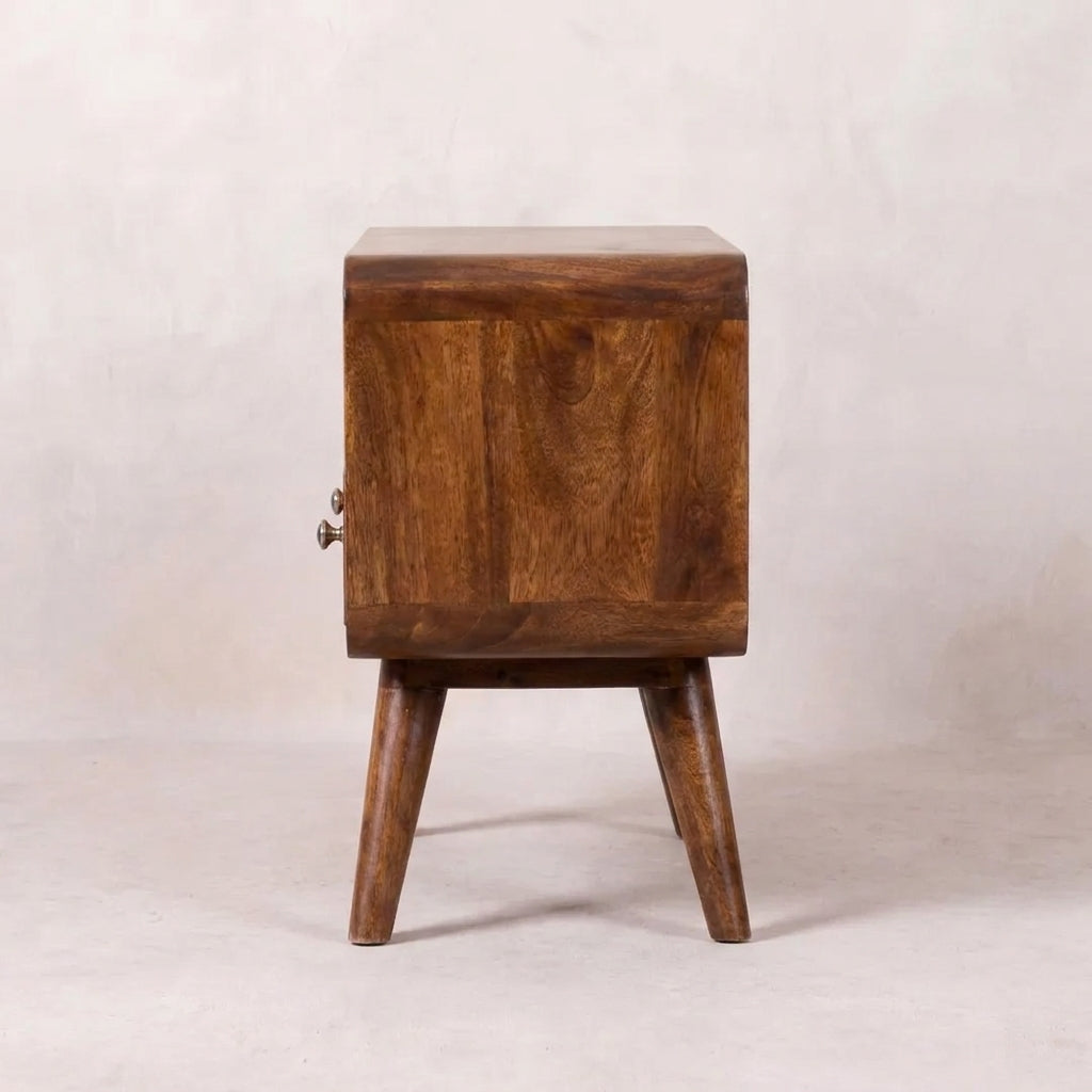 Chestnut Mini Solid Wood Curved Media Unit with 2 Drawers