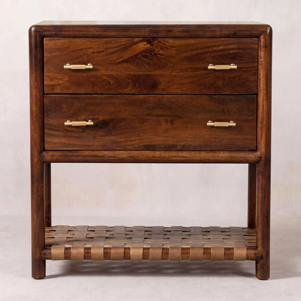Chestnut Solid Wood Woven 2-Drawer Nightstand