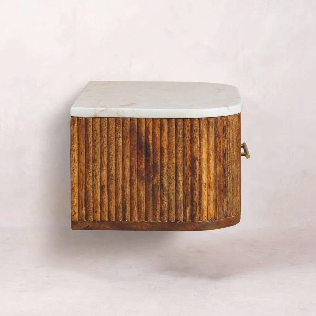 Golden Teak Solid Wood Marble Top Floating Nightstand
