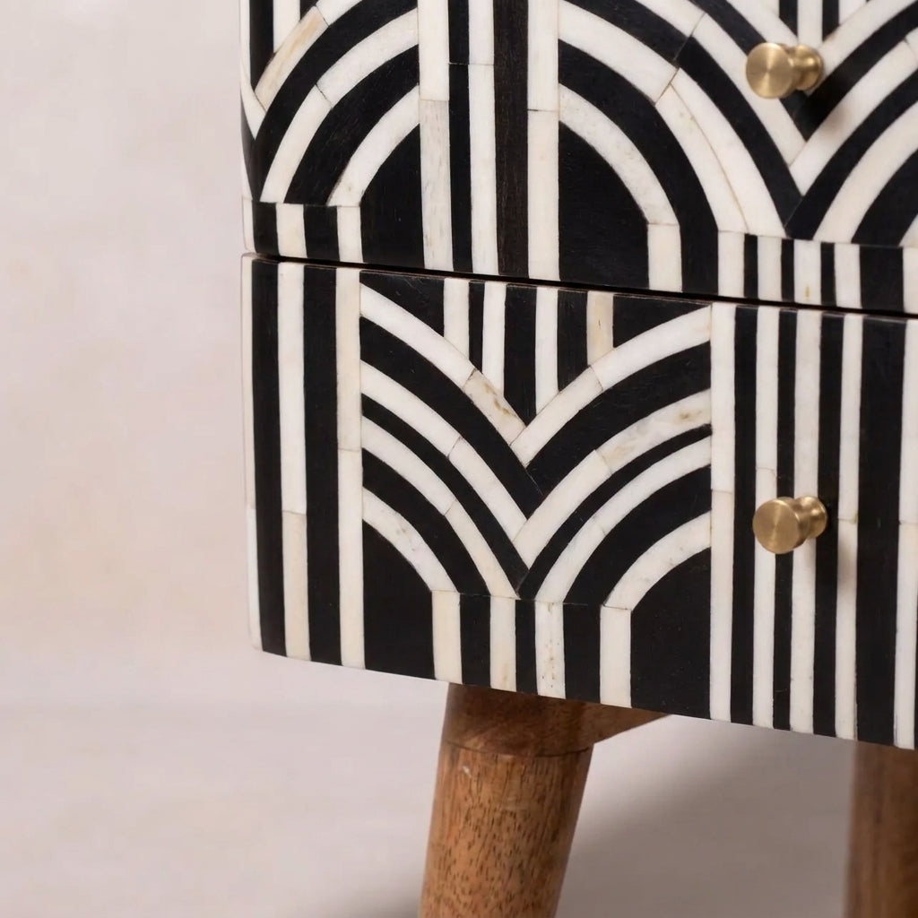 Oak-Ish Solid Wood Bone Inlay Nightstand