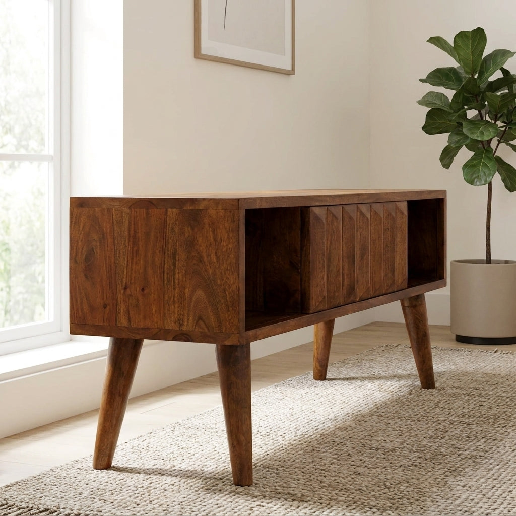 Chestnut Solid Wood Prism Sliding Media Unit