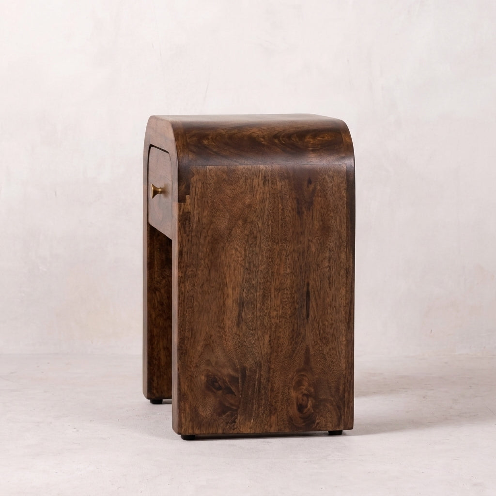 Roasted Almond Solid Wood Curved nightstand Table