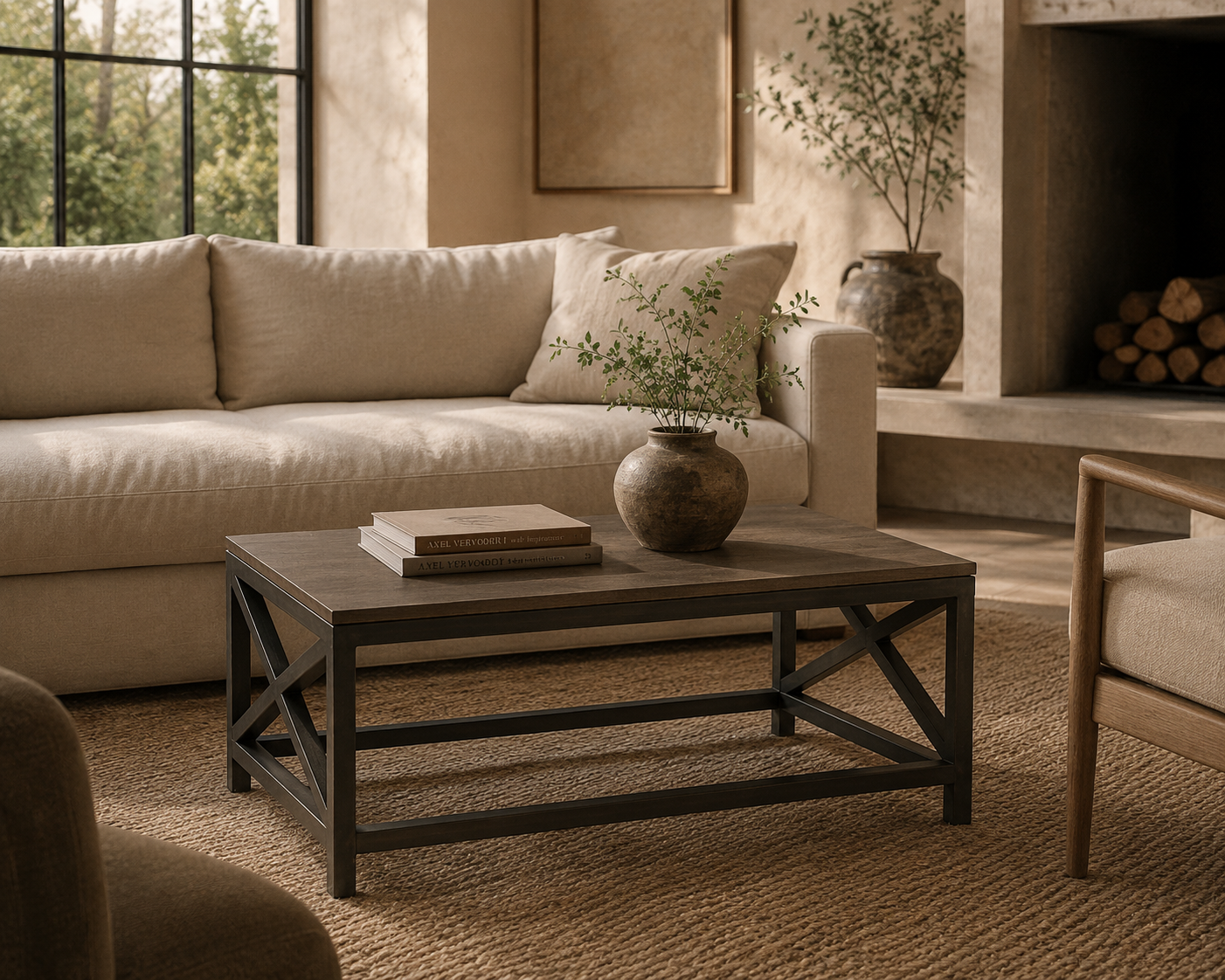 Industrial Cross Metal Oatmeal Coffee Table