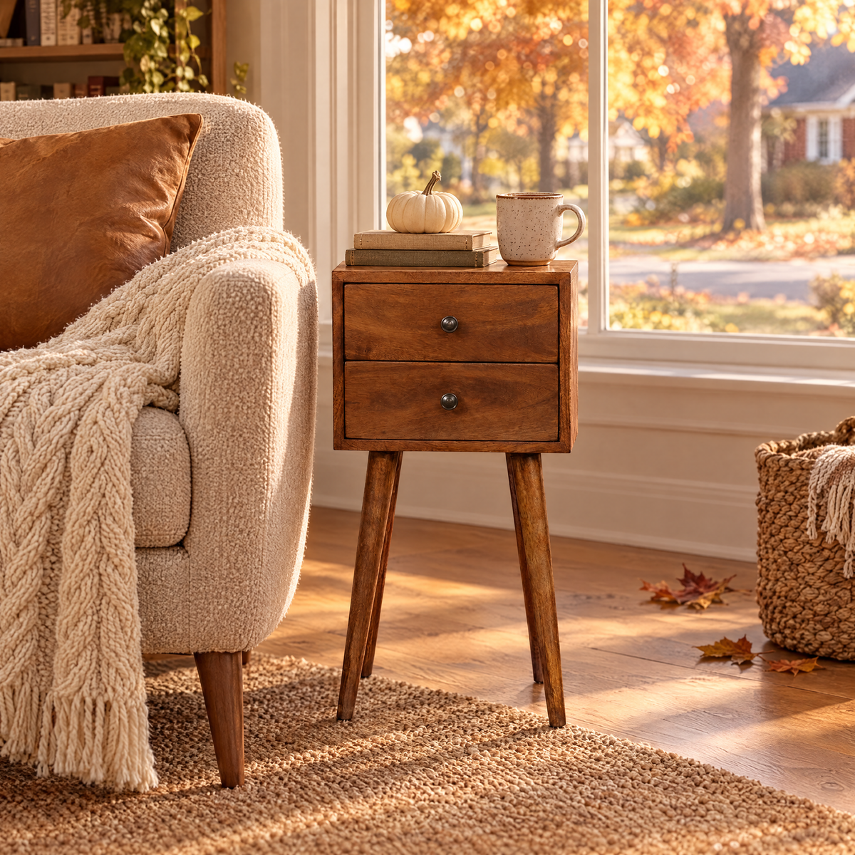 Chestnut Solid Wood Mini 2 Drawer Nightstand