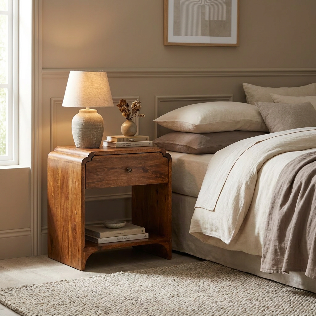 Solid Mango Wood Chestnut Nightstand