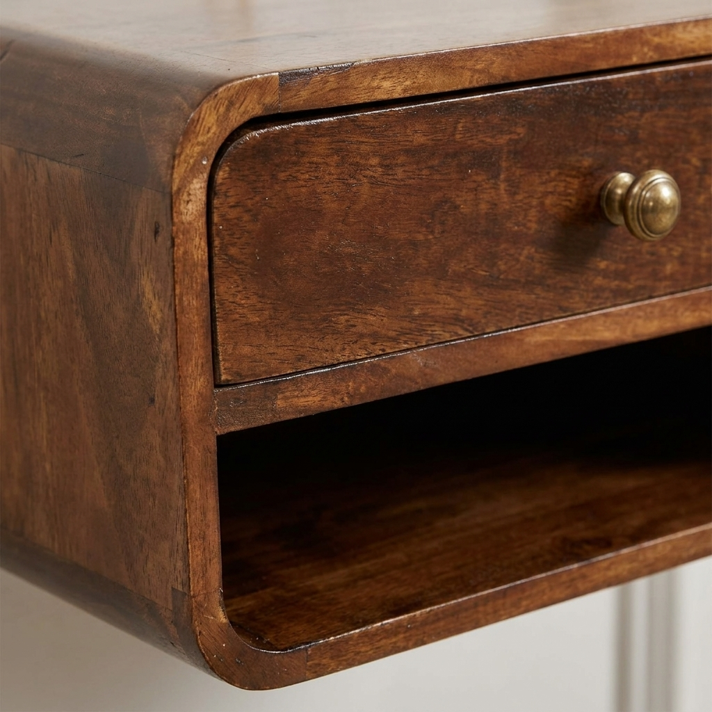Floating Nightstand — Solid Mango Wood, California Walnut Finish