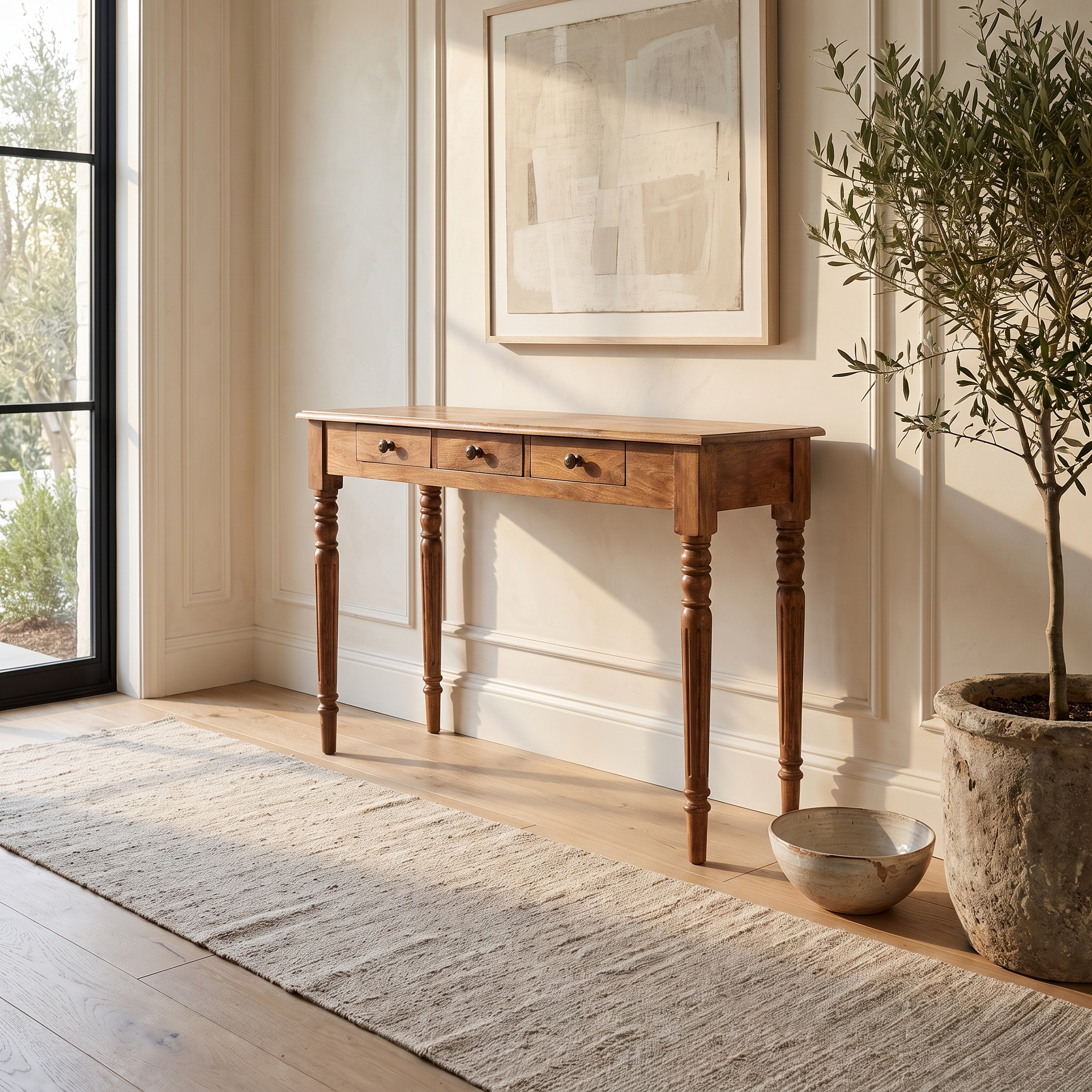 Three Drawer Console with Turned Legs