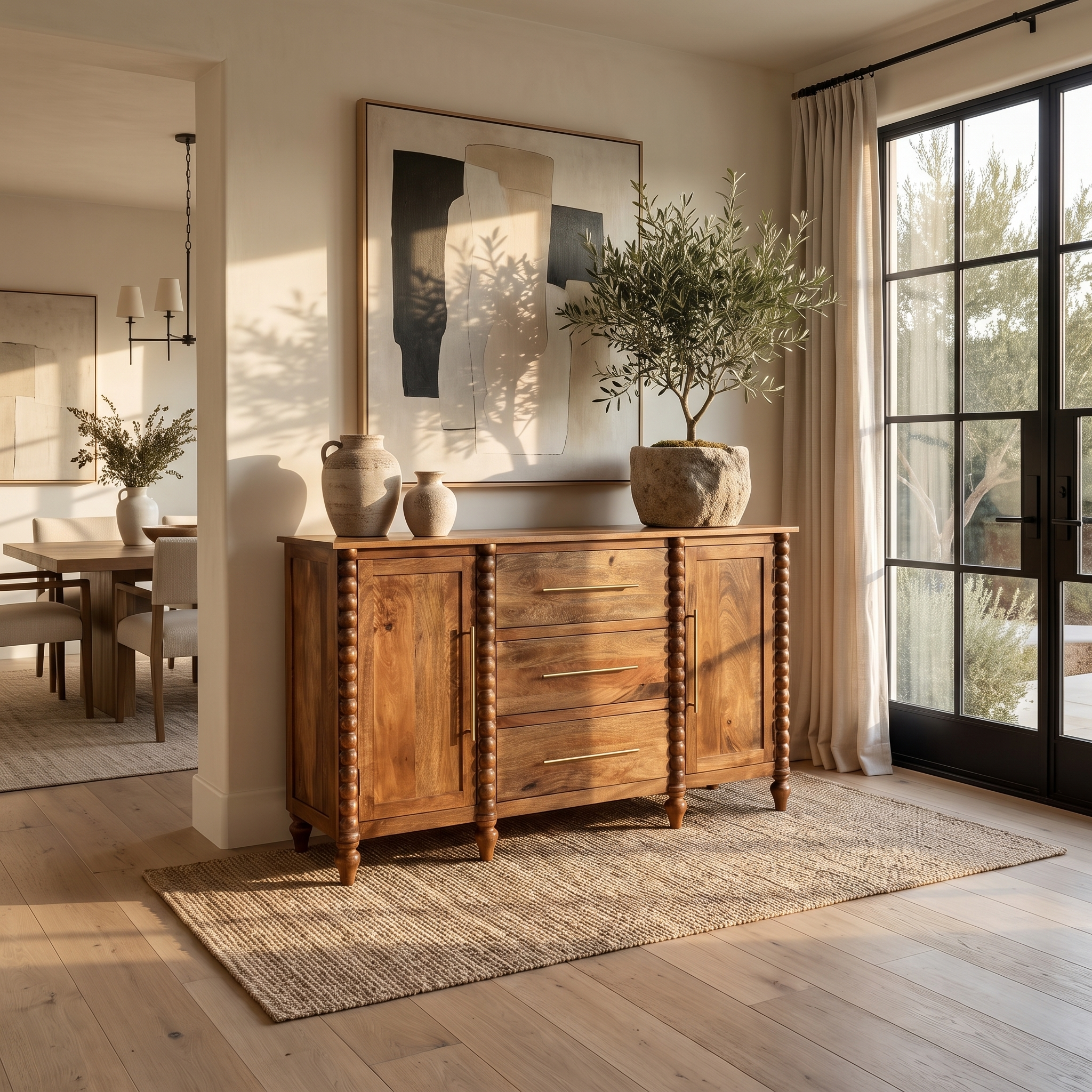 Vintage Spindle Amber Oak Sideboard