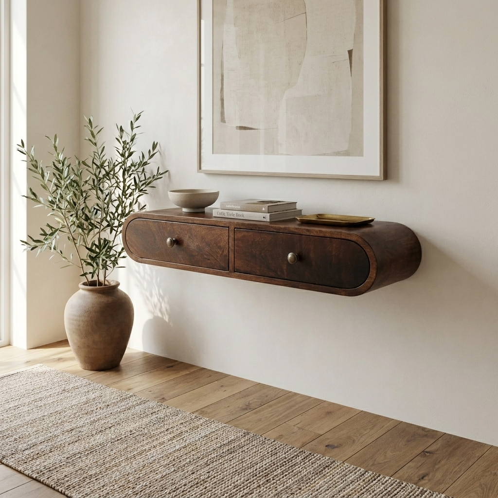 Wall Mounted California Walnut Console Table