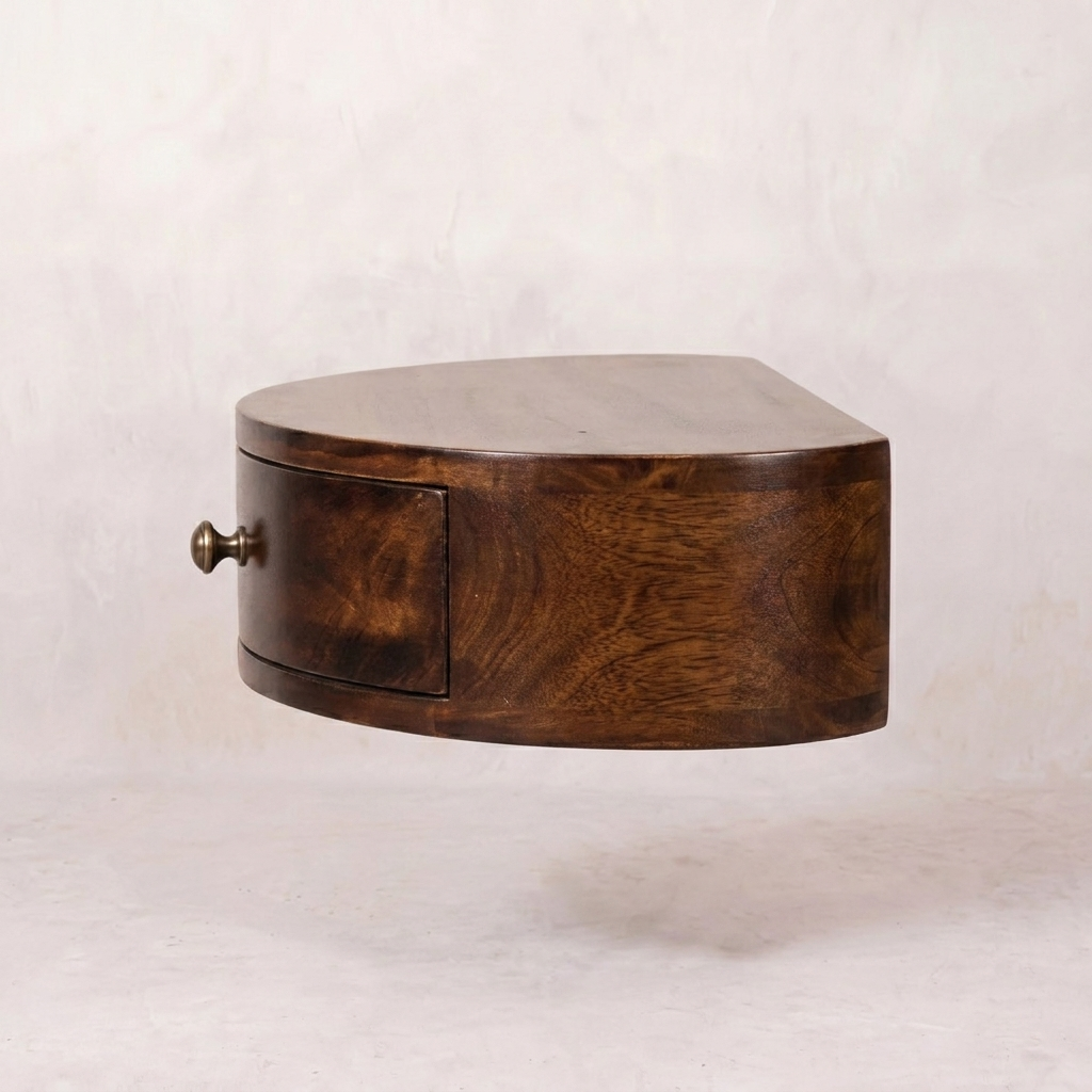 California Walnut Wall Mounted Rounded Bedside