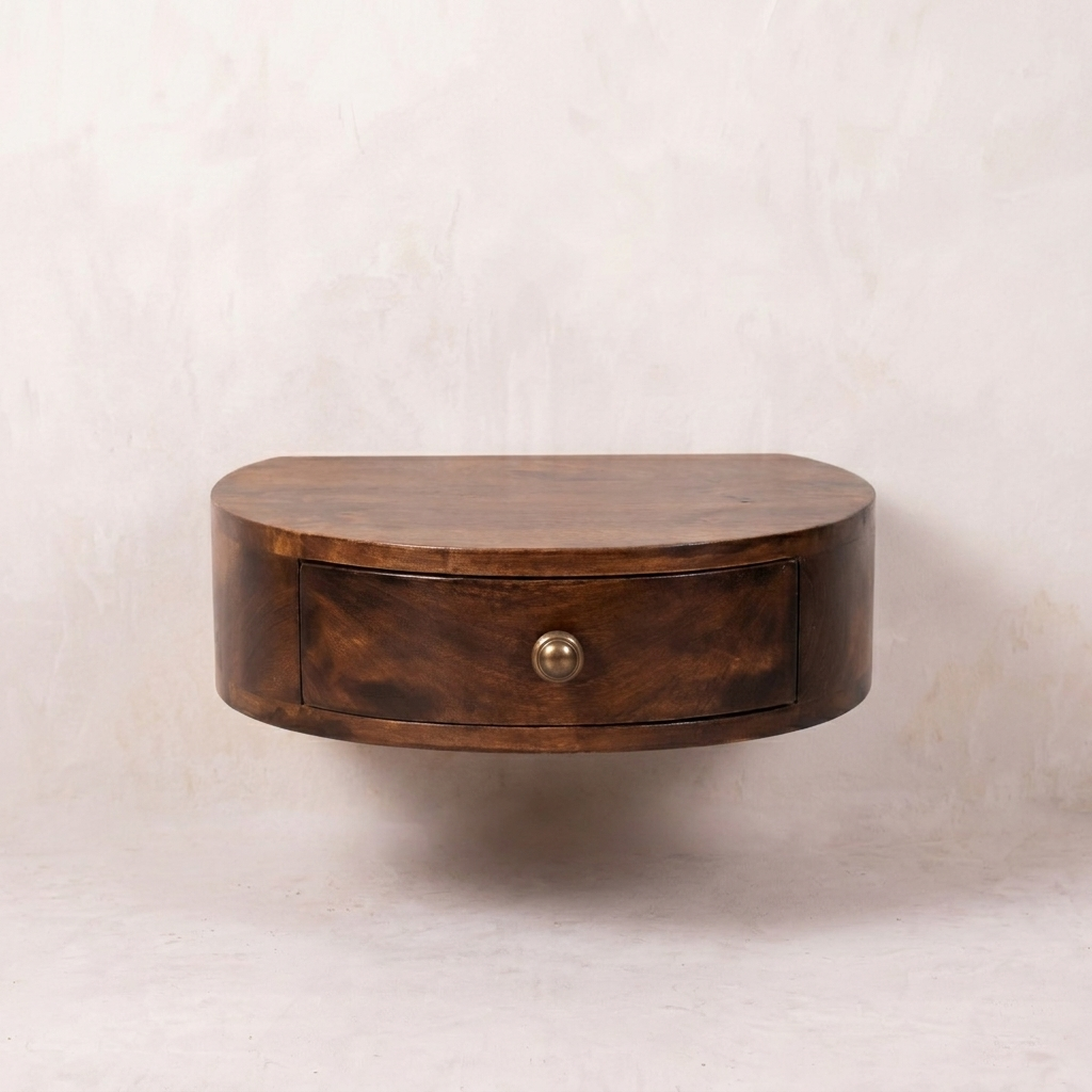 California Walnut Wall Mounted Rounded Bedside