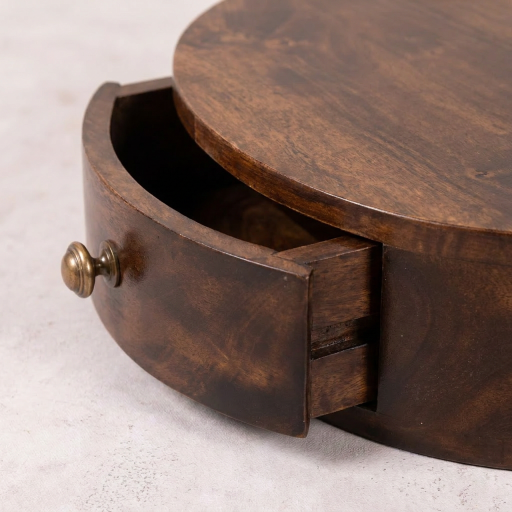 California Walnut Wall Mounted Rounded Bedside