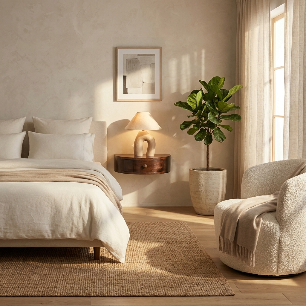 California Walnut Wall Mounted Rounded Bedside