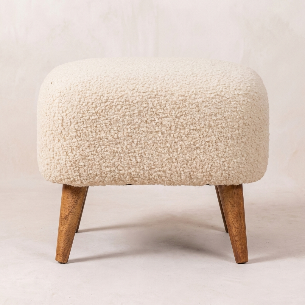 Boucle Cream Square Footstool