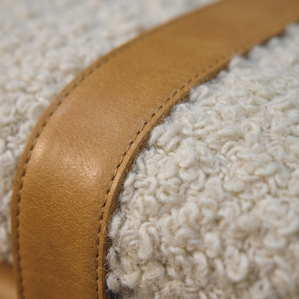 Boucle x Tan Leather Bench