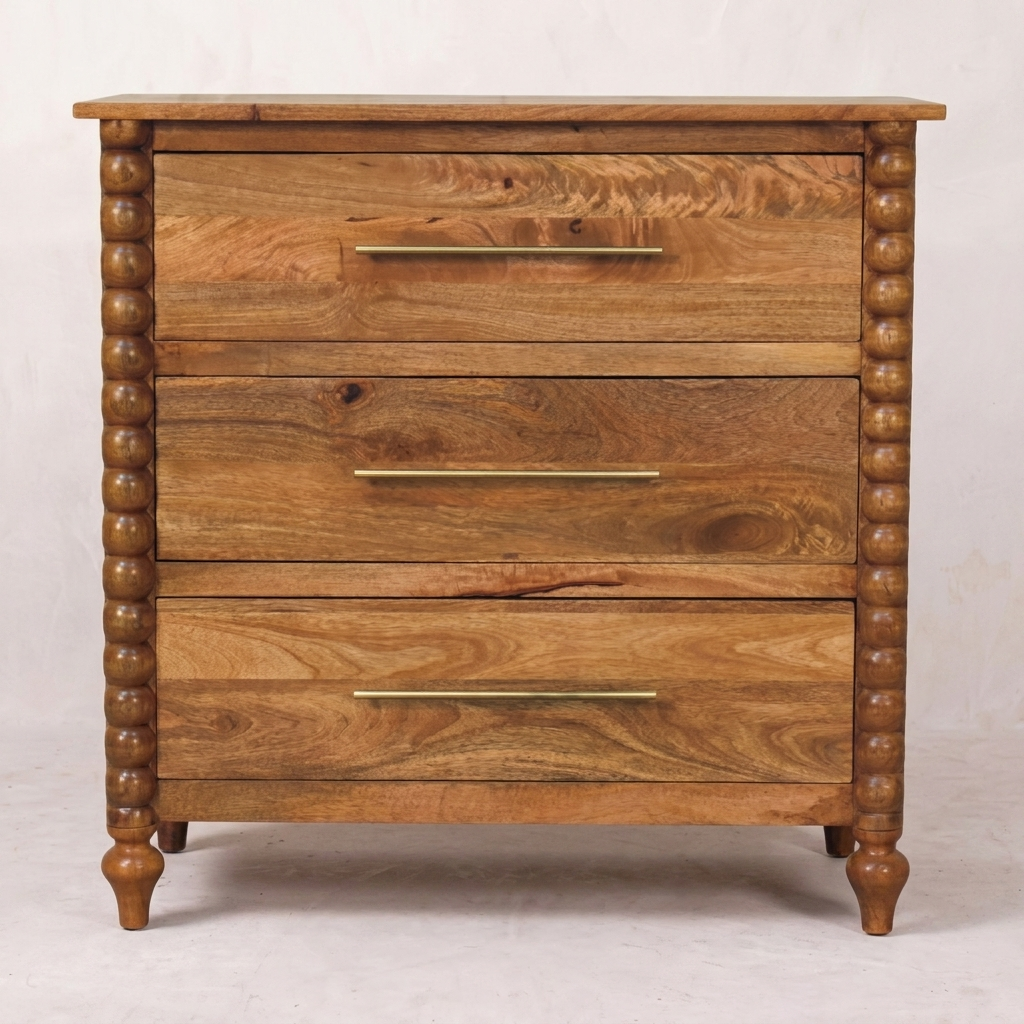 Vintage Spindle Amber Oak 3-Drawer Chest