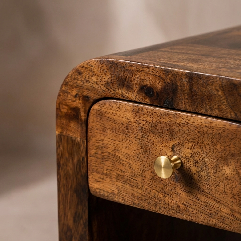 Solid Wood Mini Chestnut Nightstand with Arc Edges