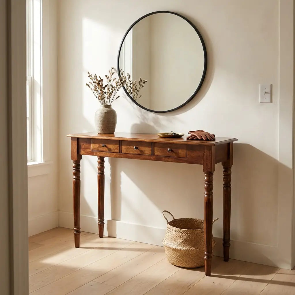 Chestnut Solid Wood Turned Legs 3 Drawer Console