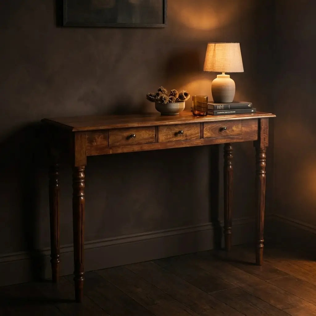 Chestnut Solid Wood Turned Legs 3 Drawer Console
