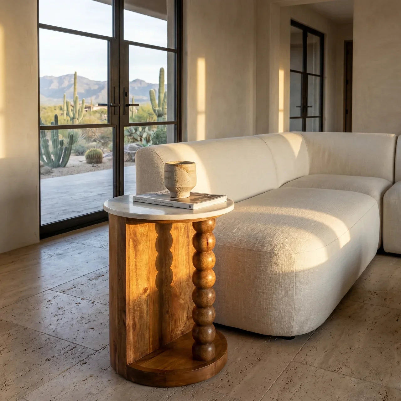 Marble-Top Spindle Side Table