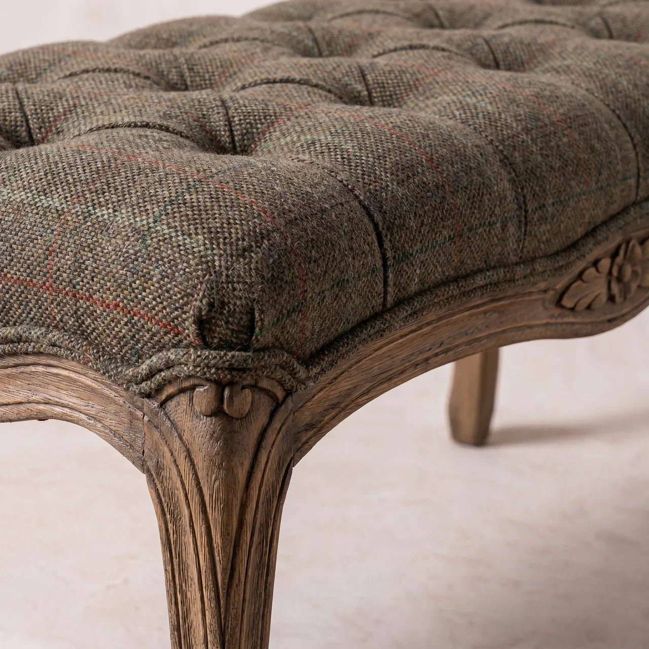 Multi Tweed Carved Bedroom Bench