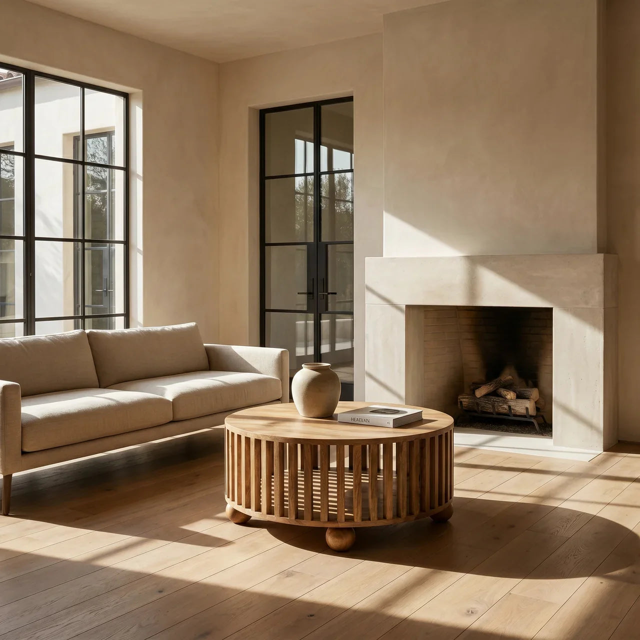 Slatted Round Oak-ish Coffee Table
