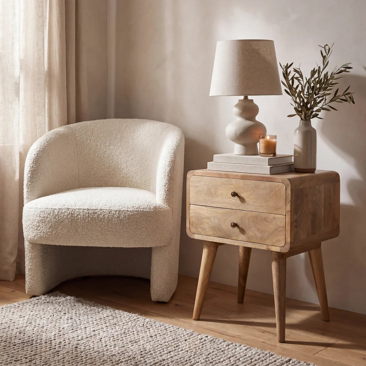 Curved Oak-ish nightstand