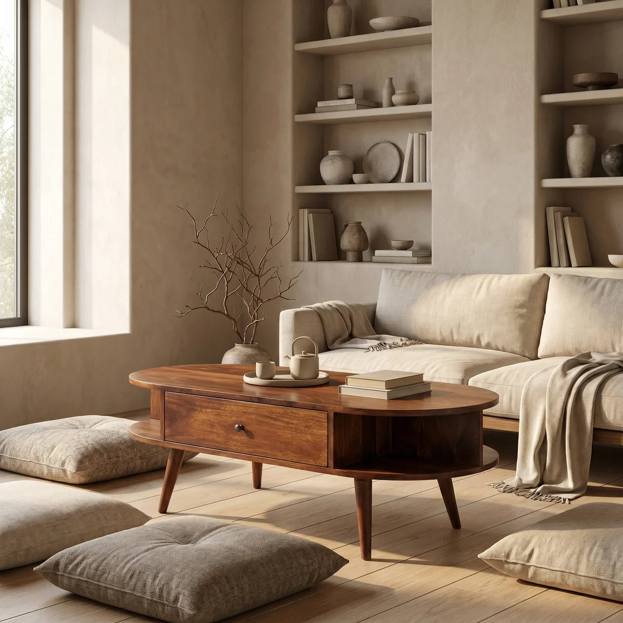 Chestnut Oval Coffee Table with 2 Drawer