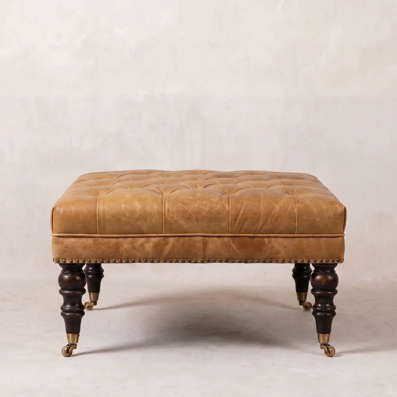 Tan Leather Upholstered Coffee Table