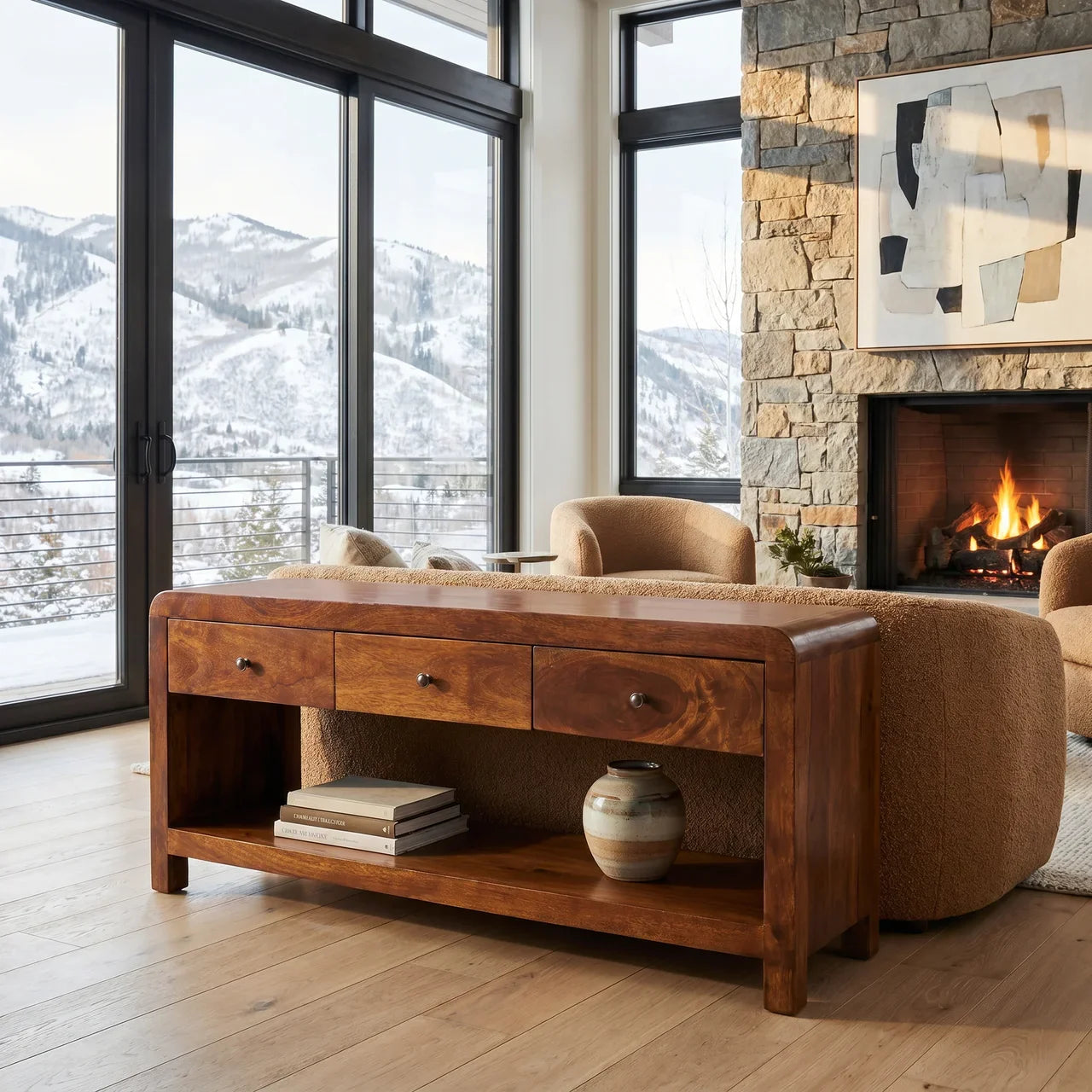 Aspen Solid Mango Wood TV Stand in Chestnut