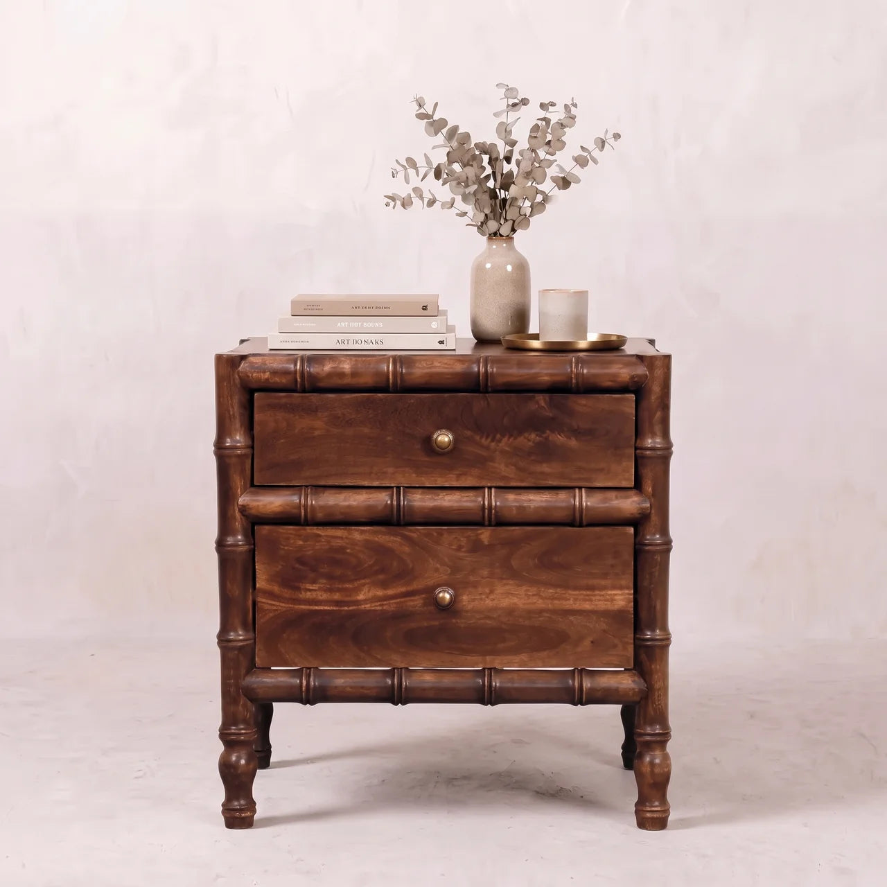 Faux-Bamboo Nightstand - Solid Mango Wood