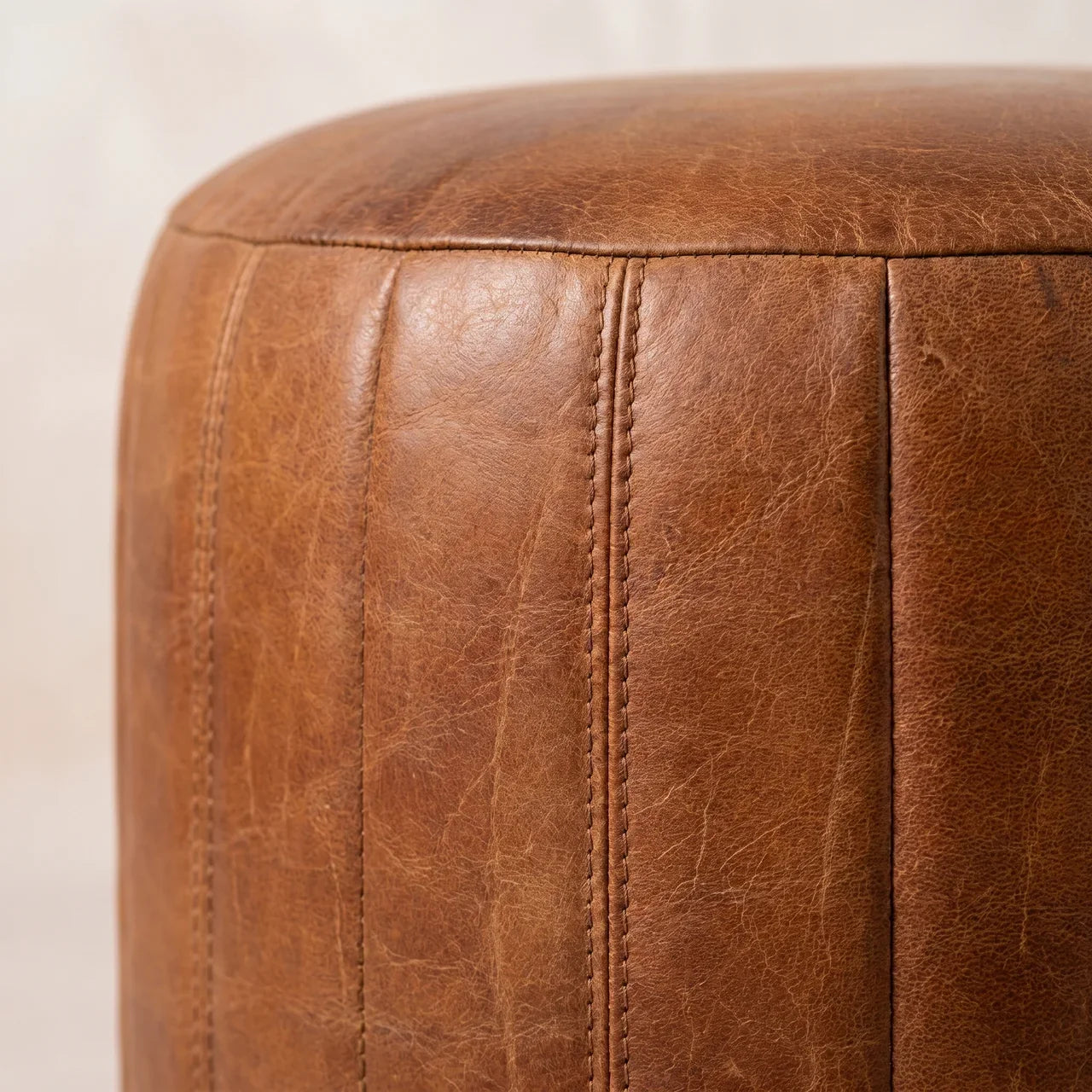 Buffalo Leather Boucle Footstool