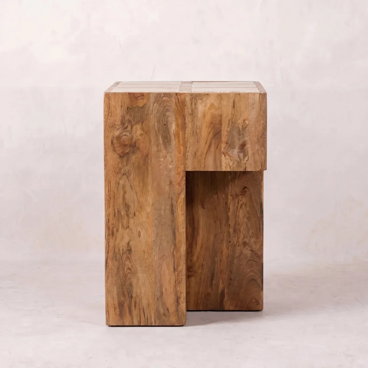 Travertine Top Block Side Table