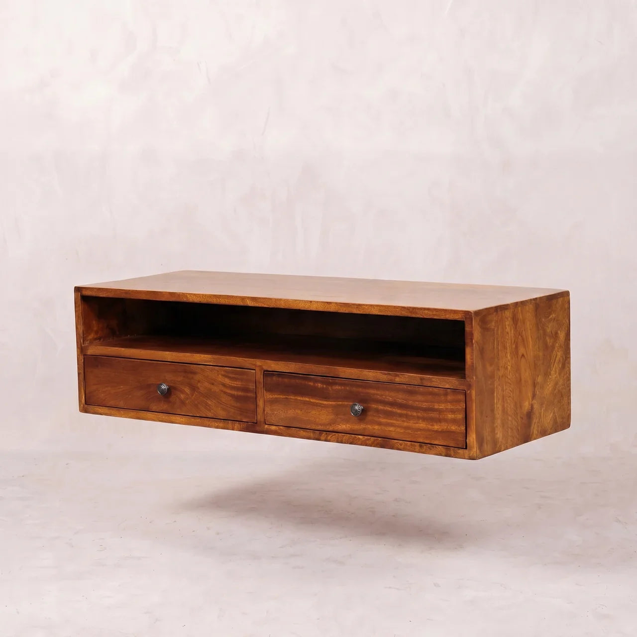Lunar 2 Drawer Chestnut Wall Mounted Media Unit