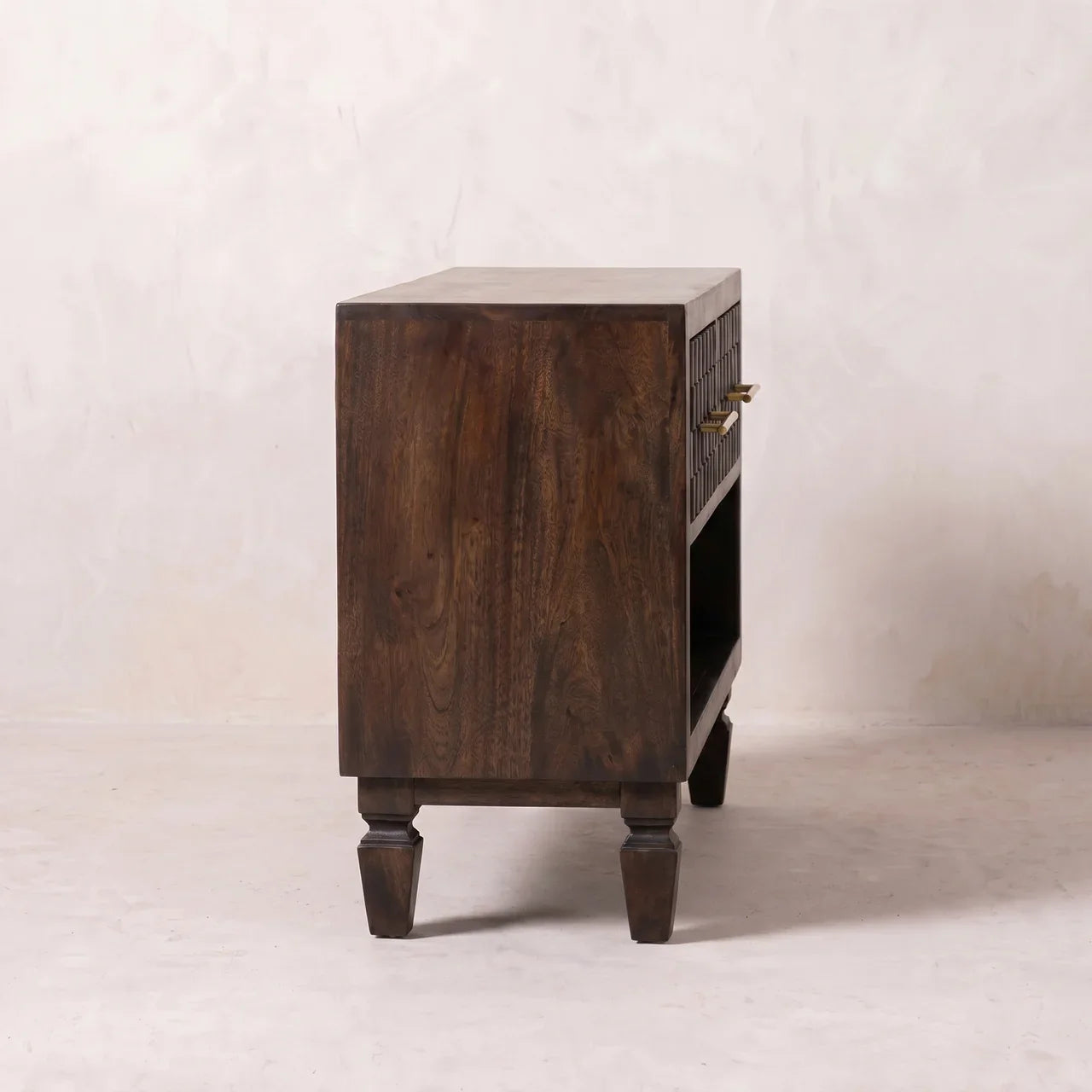 Solid Wood Velvet Mocha Carved Shoe Storage Bench
