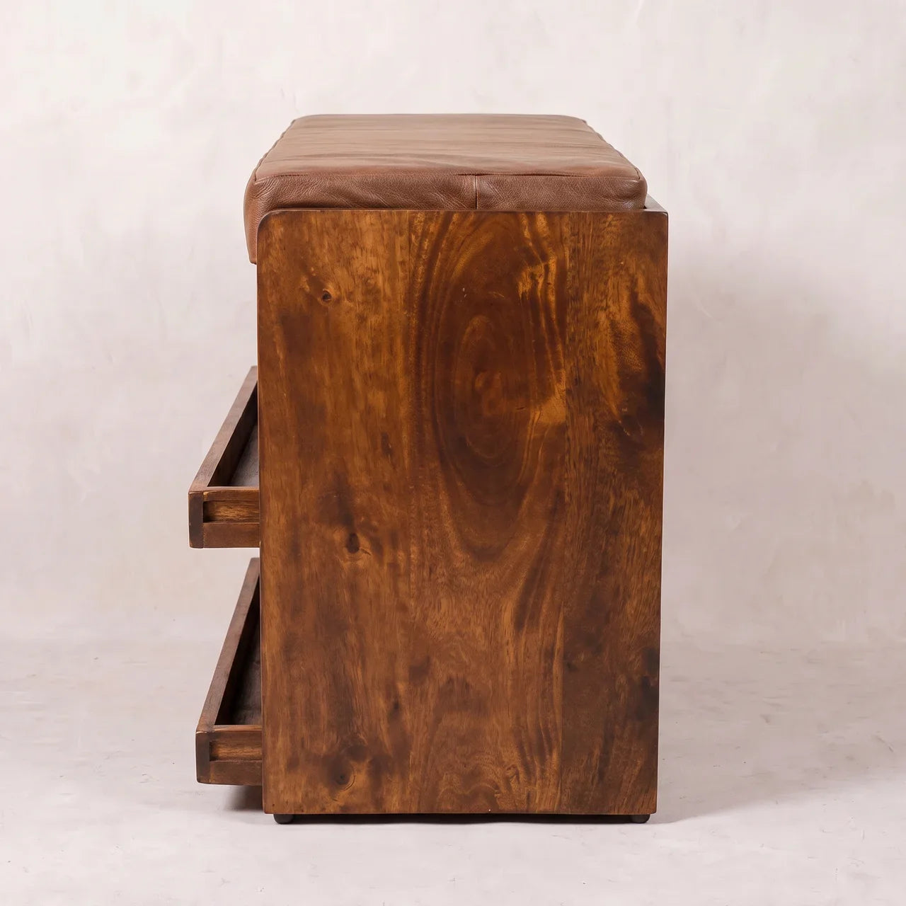 Buffalo Hide Pull out Chestnut Shoe Storage Bench