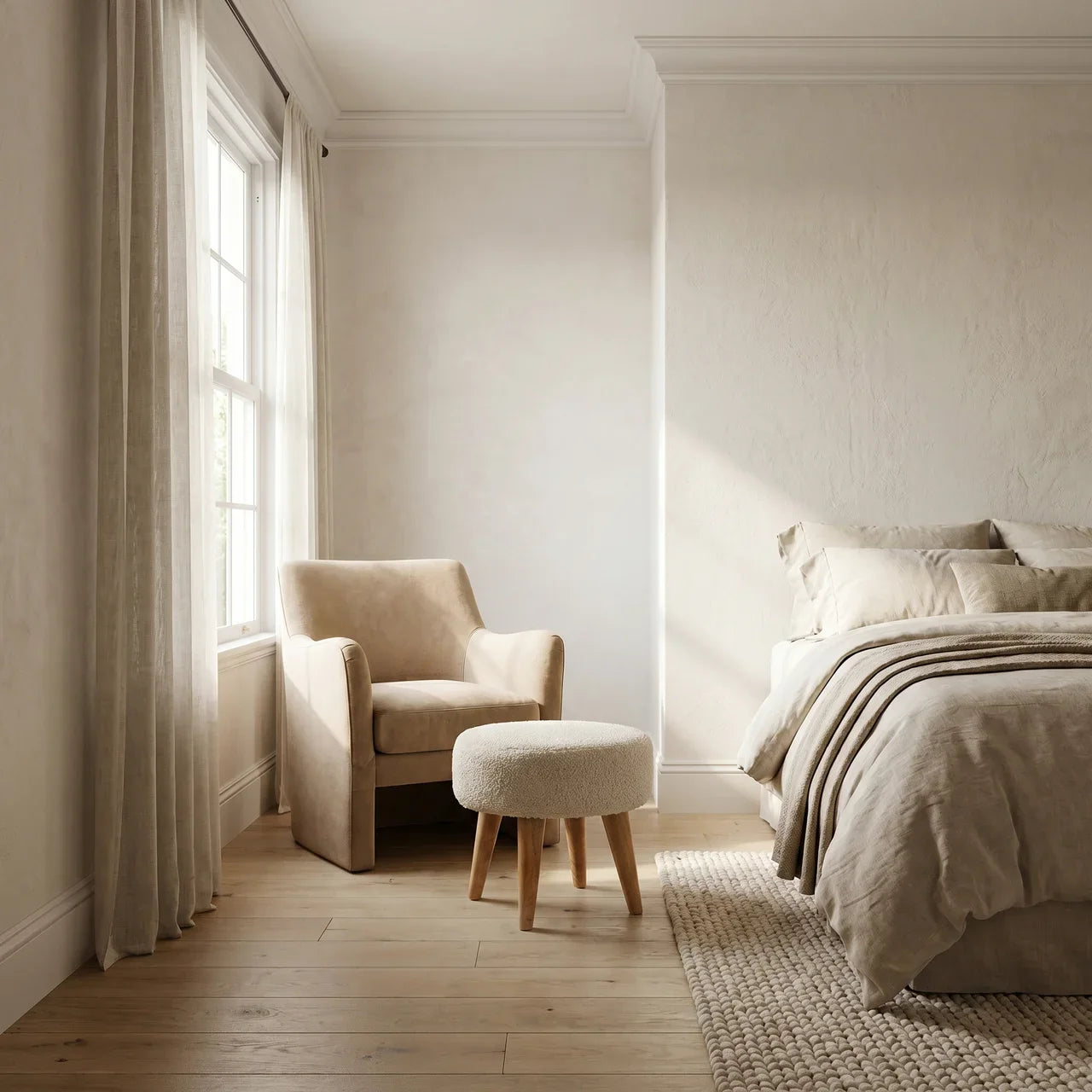 Cream Boucle Petite Footstool