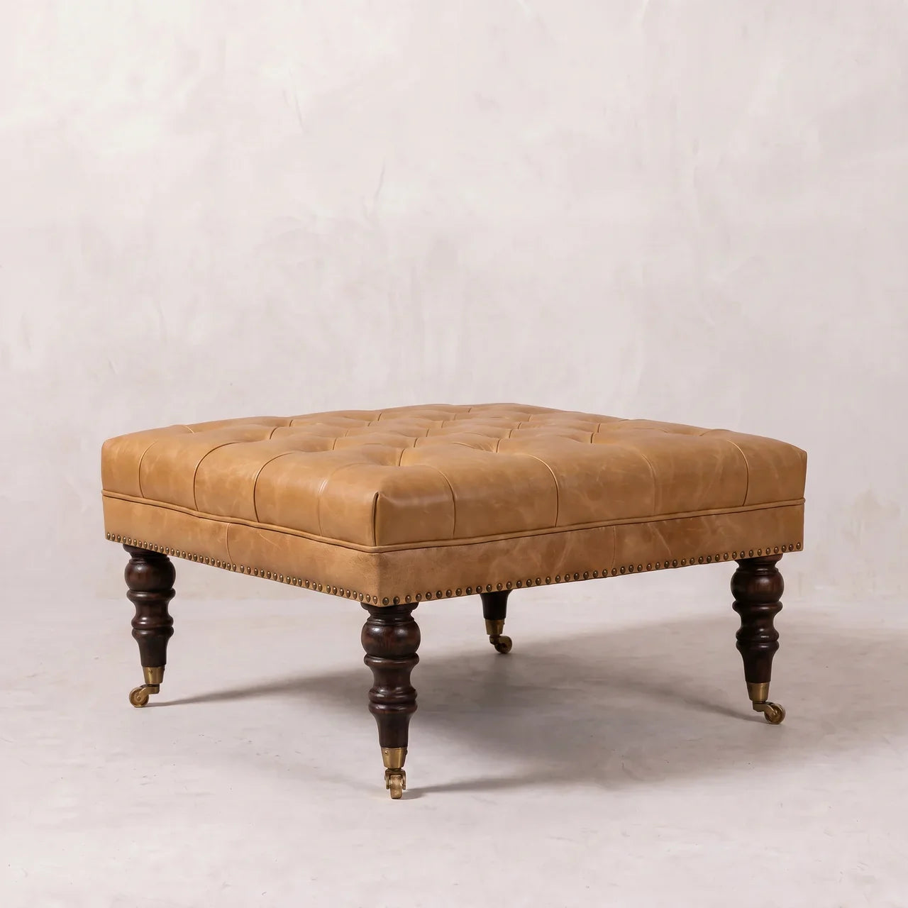 Tan Leather Upholstered Coffee Table