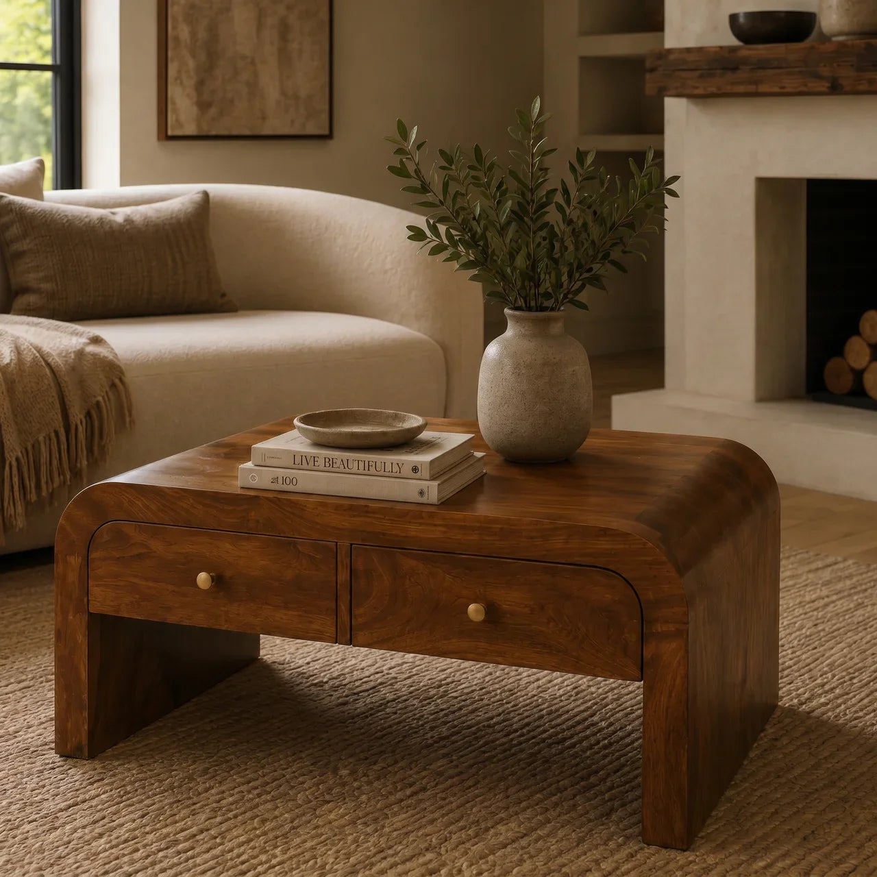 Solid Wood Chestnut Arc Coffee Table