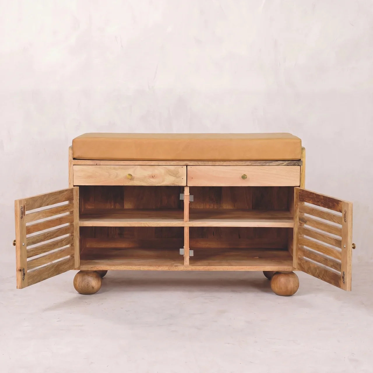 Shutter Oak-ish Shoe Rack with 2 drawers