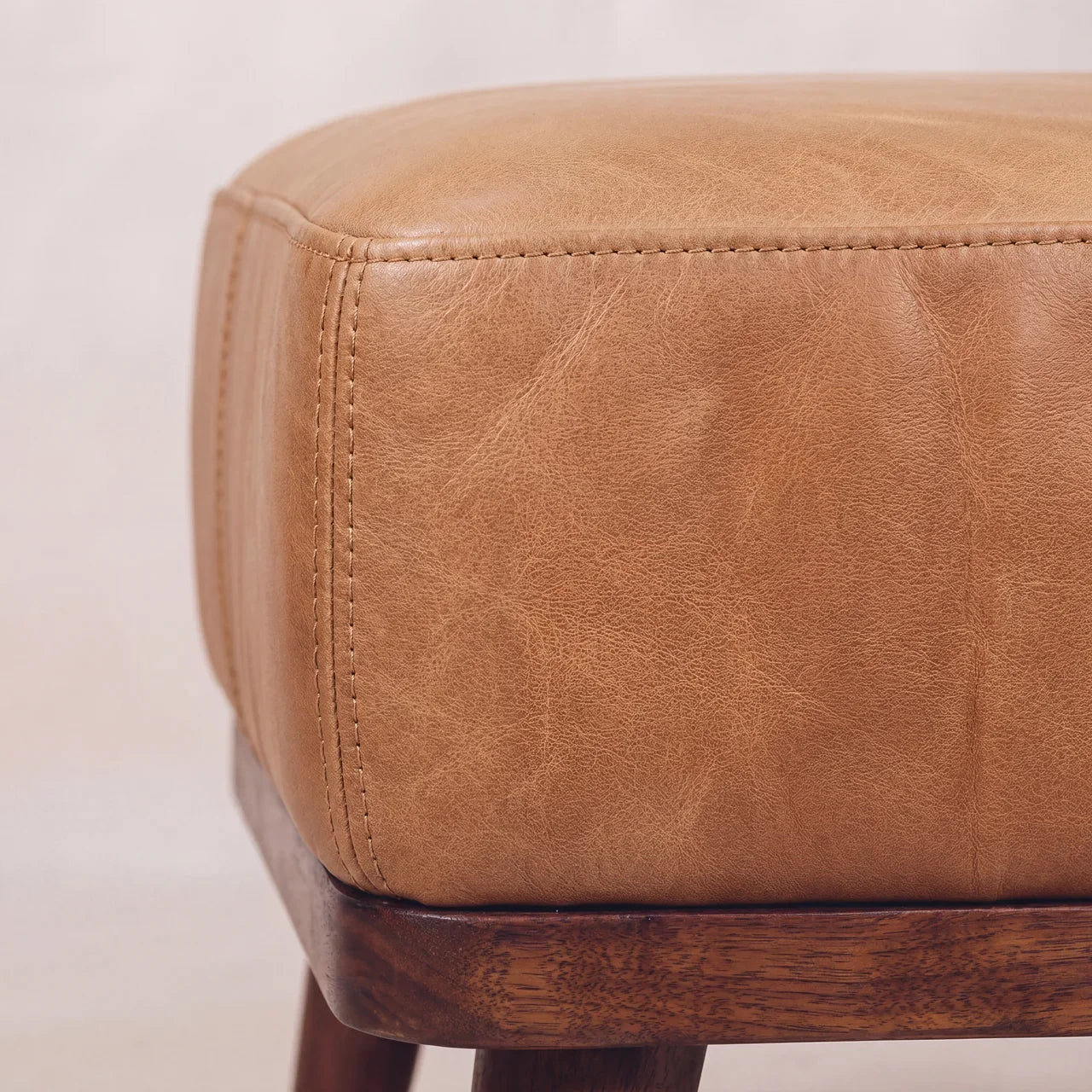 Tan Buffalo Leather Tan Footstool