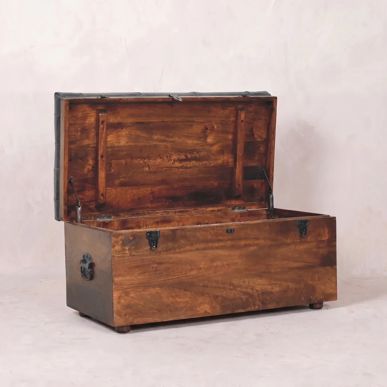 Black Buffalo hide leather Storage Trunk