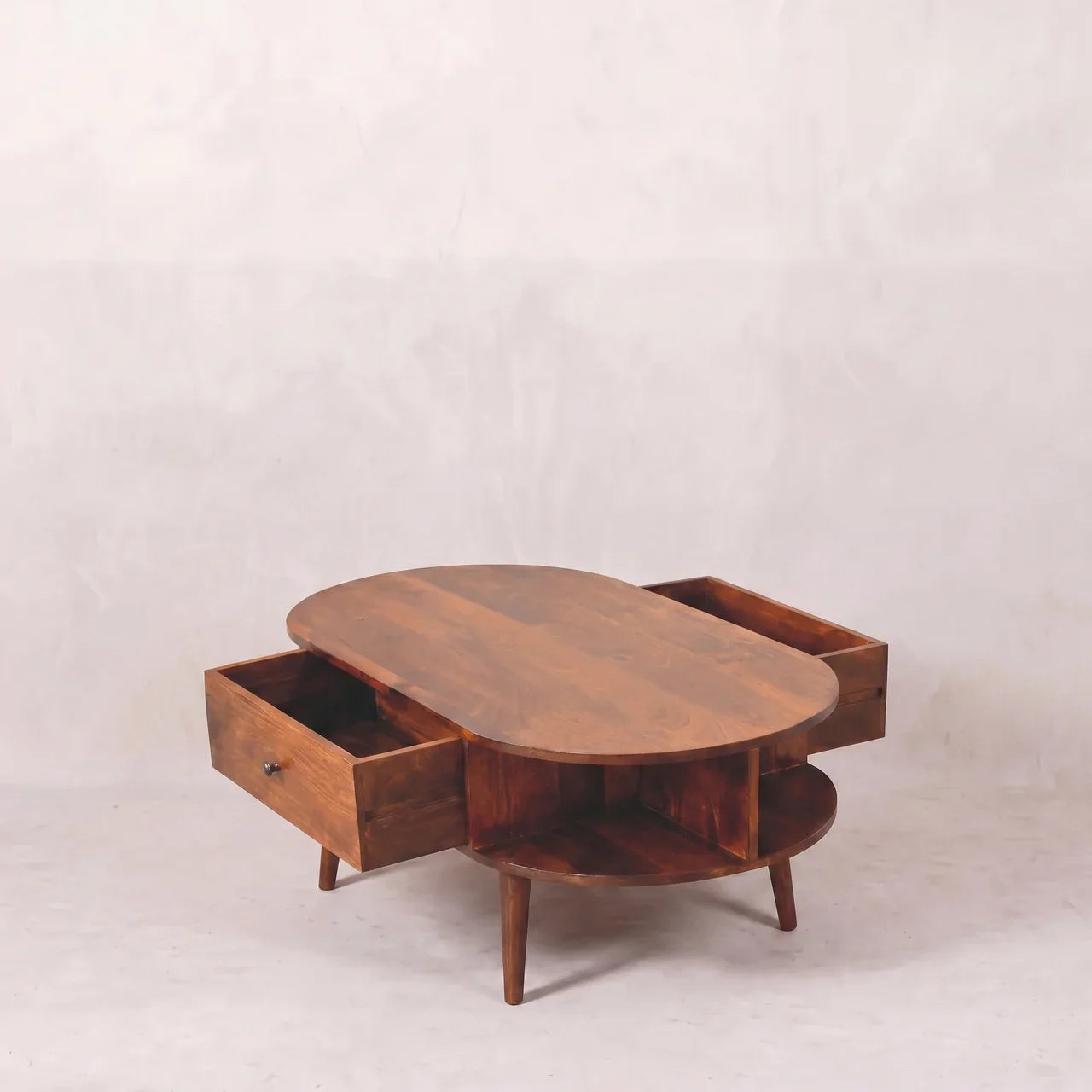 Chestnut Oval Coffee Table with 2 Drawer