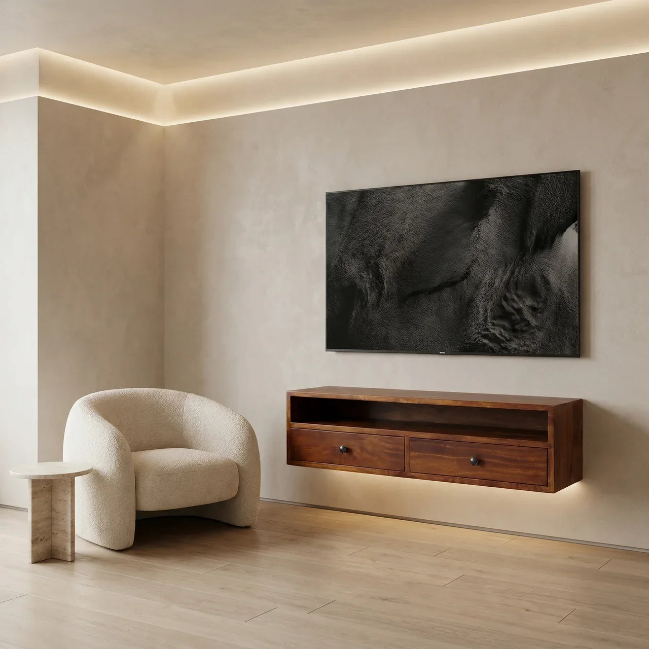Lunar 2 Drawer Chestnut Wall Mounted Media Unit