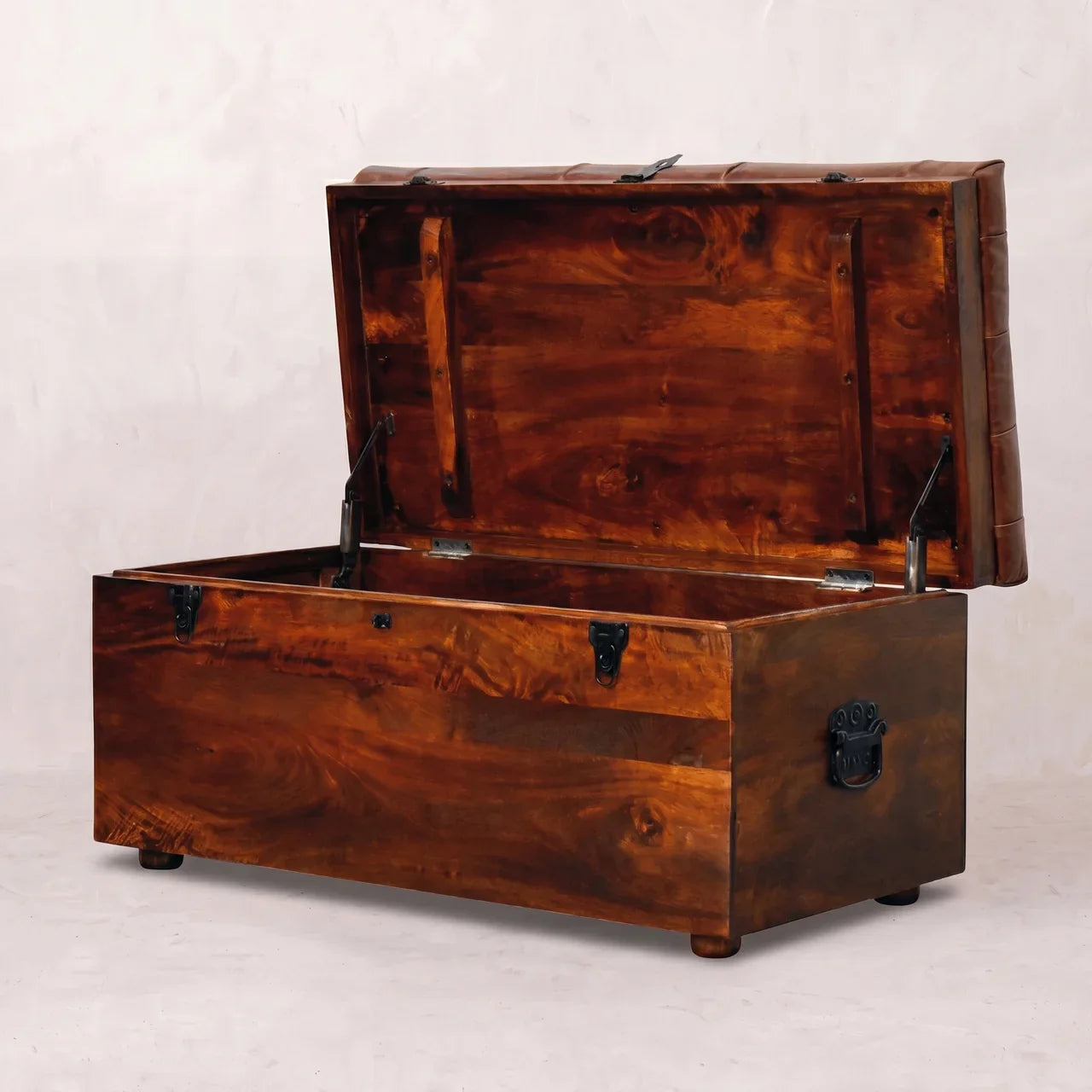 Brown Buffalo hide leather Storage Trunk