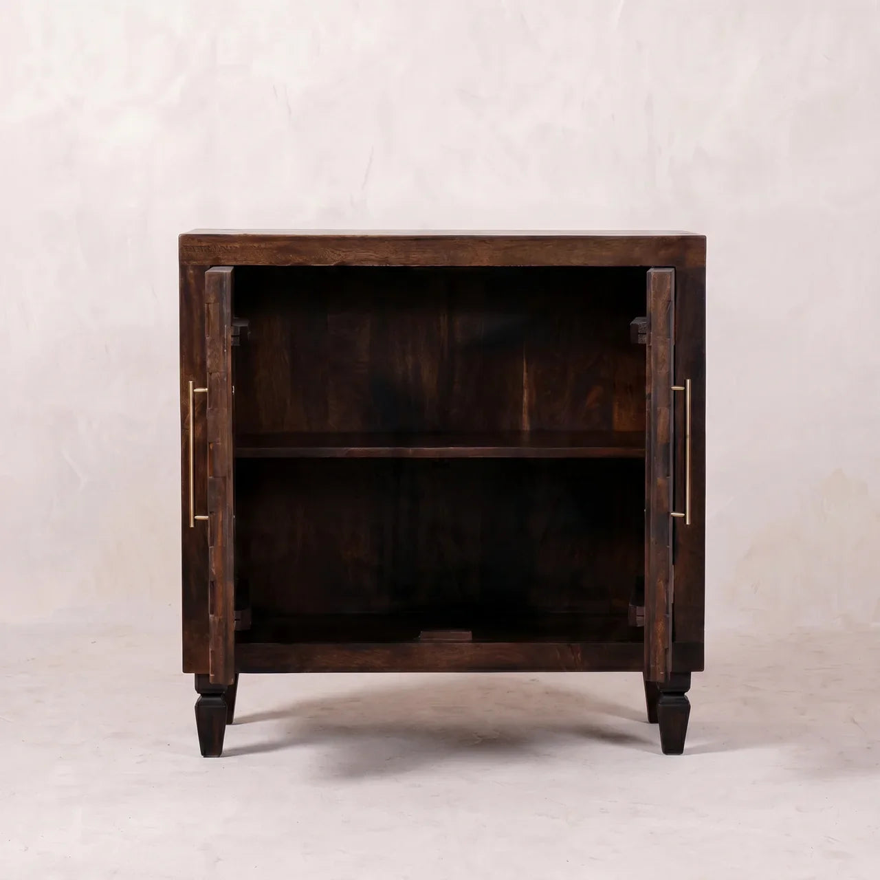 Solid Wood Velvet Mocha Carved Panel Cabinet