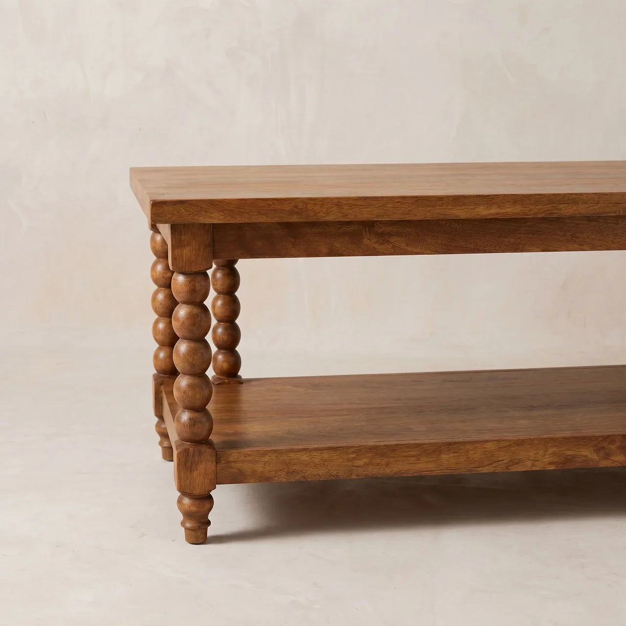 Solid Wood Amber Oak Coffee Table With Open Shelf